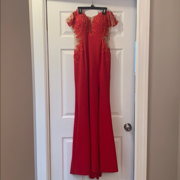 Red Lace Prom Dress - Picture 4 of 6